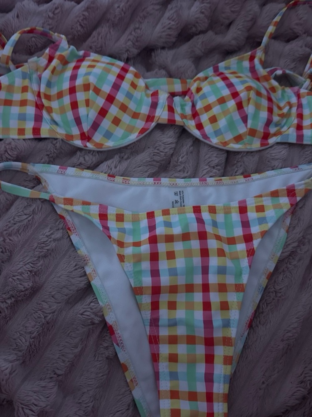 SHEIN Multicolor Plaid Bikini Set - Red, Yellow, Mint, White
